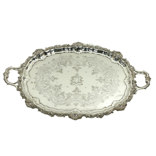 684 - The Langrishe Crested TrayA fine quality 19th Century engraved two handled silver plated Tray, the b... 