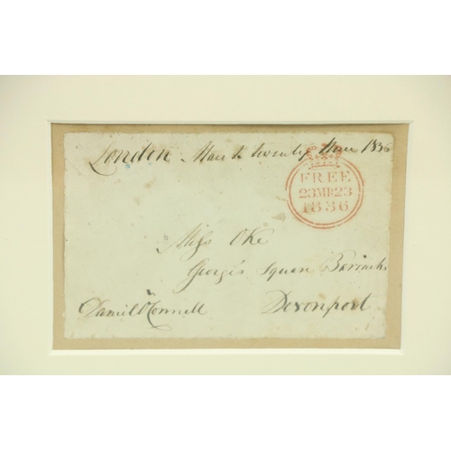 689 - [O'Connell (Daniel)] An early m/ss Free Front, dated 23rd March 1836, to Miss O'Ke, George's Square ... 