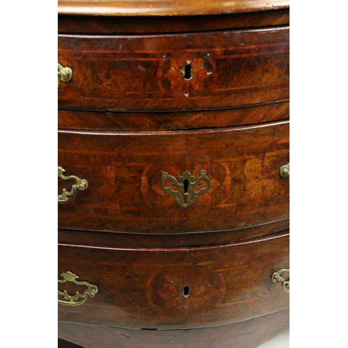 697 - A good 18th Century Continental walnut Commode, of serpentine form, the top with kingwood and satinw... 