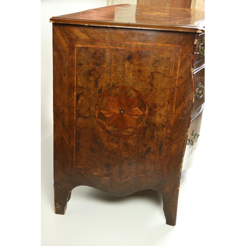 697 - A good 18th Century Continental walnut Commode, of serpentine form, the top with kingwood and satinw... 