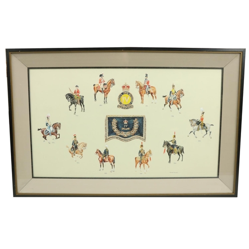 707 - C.H.B. Dellow, British - 20th Century'Queens Own Hussars,' watercolour, depicting the evolution of t... 