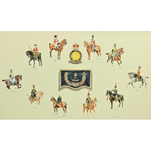 707 - C.H.B. Dellow, British - 20th Century'Queens Own Hussars,' watercolour, depicting the evolution of t... 