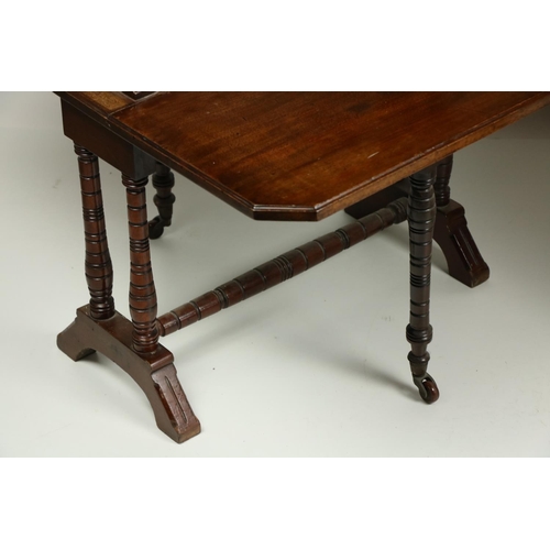 711 - An unusual pair of Edwardian walnut two tier Sutherland Tables, each tier with two rectangular flaps... 