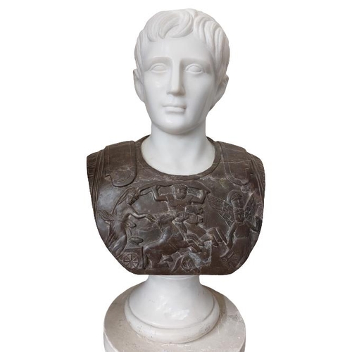 800 - A two colour carved marble Bust, ''Caesar Augustus'' 25'' x 15'' (63cms x 38cms), on square painted ... 