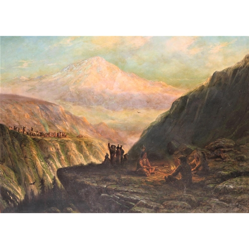 807 - Astley David Middleton Cooper (1856-1924)"Landscape at Eagle Peak, Montana, with meeting of Lakota, ...