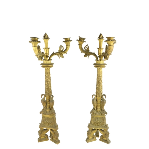 808 - A fine pair of 19th Century gilt bronze - three branch - four light Candelabra, probably Italian aft... 