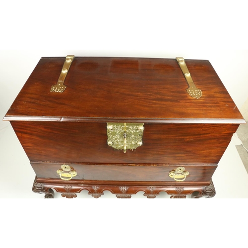 813 - A fine 18th Century period mahogany and brass bound Mule Chest, probably Irish, by Butler, with hing... 