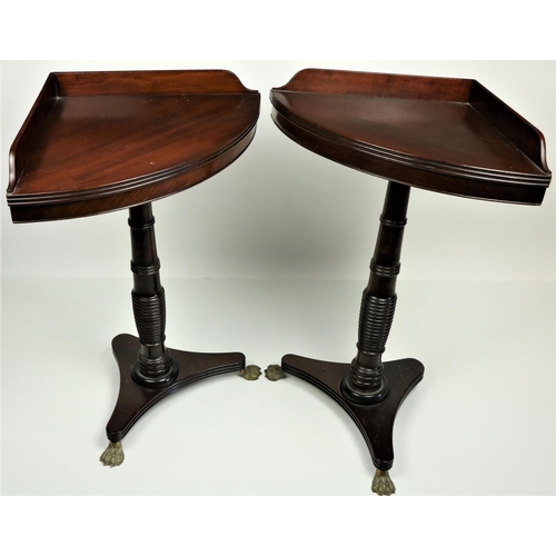 814 - A pair of very unusual 19th Century bow fronted mahogany Corner Occasional Tables, each with a galle... 