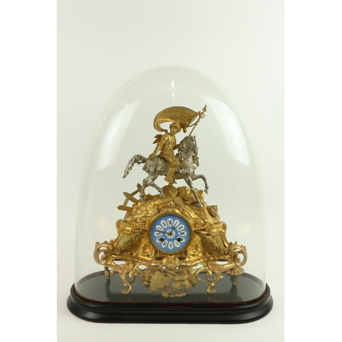 818 - A gilt metal and silvered French Mantle Clock, the top surmounted with a Medieval General in full ar... 