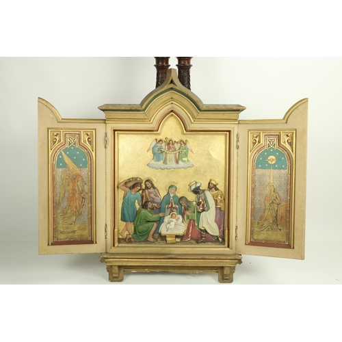 827A - A 19th Century plaster and hand painted folding Triptych, depicting the Nativity, highlighted in gil... 