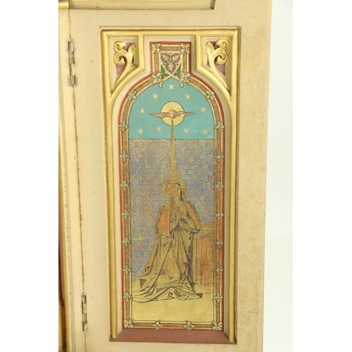 827A - A 19th Century plaster and hand painted folding Triptych, depicting the Nativity, highlighted in gil... 