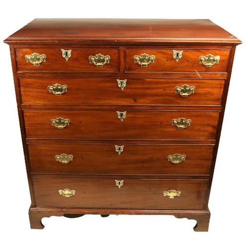 828 - A George III period mahogany Chest, the rectangular moulded top above four long and two short drawer... 