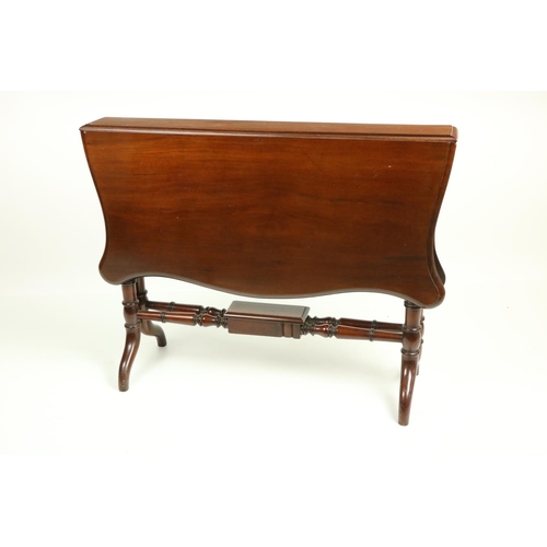 830 - A Victorian mahogany Sutherland Table, with serpentine shaped drop leaves, raised on four turned leg... 