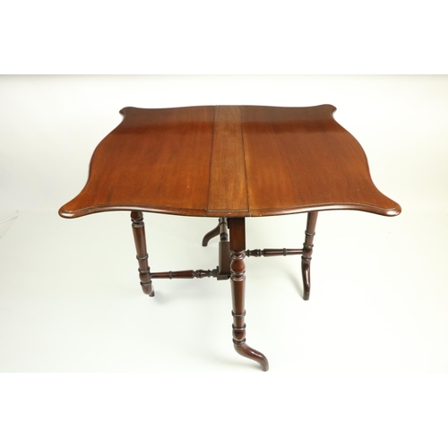 830 - A Victorian mahogany Sutherland Table, with serpentine shaped drop leaves, raised on four turned leg... 