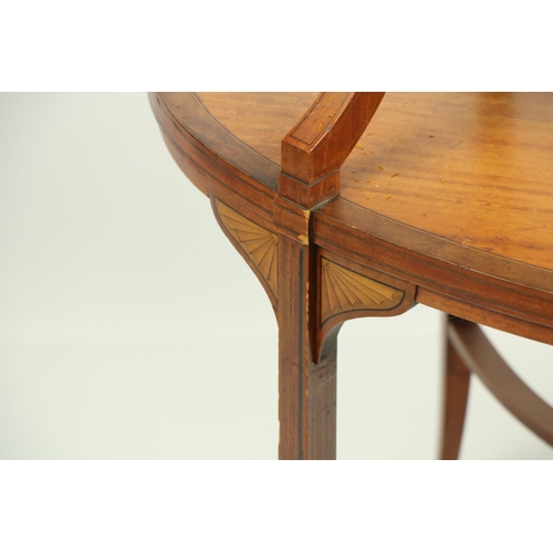 836 - An attractive oval satinwood and mahogany banded inlaid two tier Supper Table, the top with a lift o... 