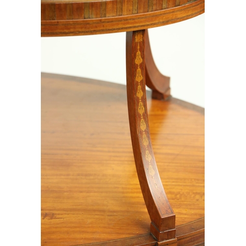 836 - An attractive oval satinwood and mahogany banded inlaid two tier Supper Table, the top with a lift o... 