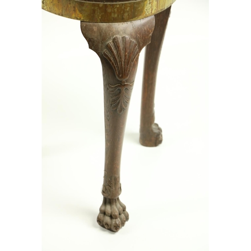 840 - A brass bound Irish oak Jardinière, with two brass handles raised on shell capped cabriole legs with... 