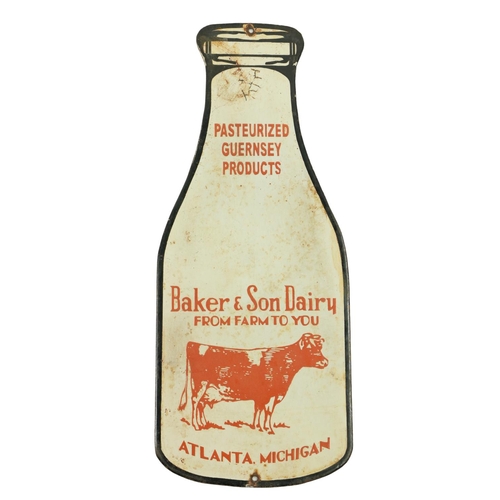 993 - A rare Vintage Style Bottle shaped 'Baker & Son Dairy, from Farm to You, Atlanta, Michigan,' Sig... 