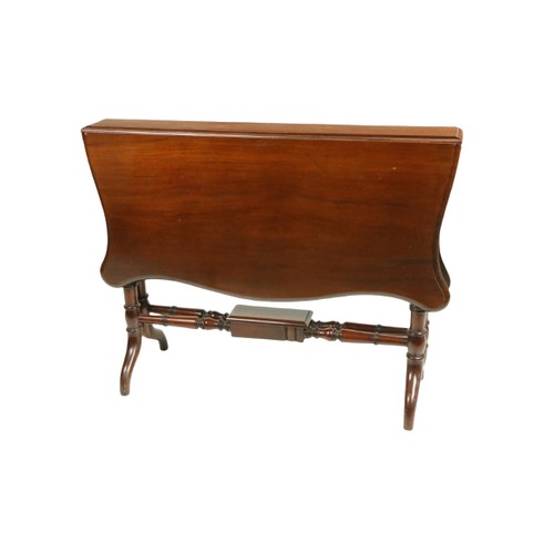 830 - A Victorian mahogany Sutherland Table, with serpentine shaped drop leaves, raised on four turned leg... 