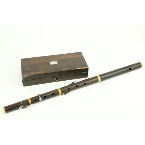 852 - A rare early 19th Century rosewood Flute, stamped Shepherd and Sutton each section with bone banding... 