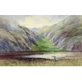 J.W. Carey, R.U.A. (1859 - 1937)'Near Rathmullen,' Highland Scene, Co. Donegal with birds etc., wate... 