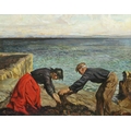 Sean Keating, (1889-1977)“Man and Woman collecting Seaweed, Aran Islands,” c. 1950, oil on canvas, 6... 
