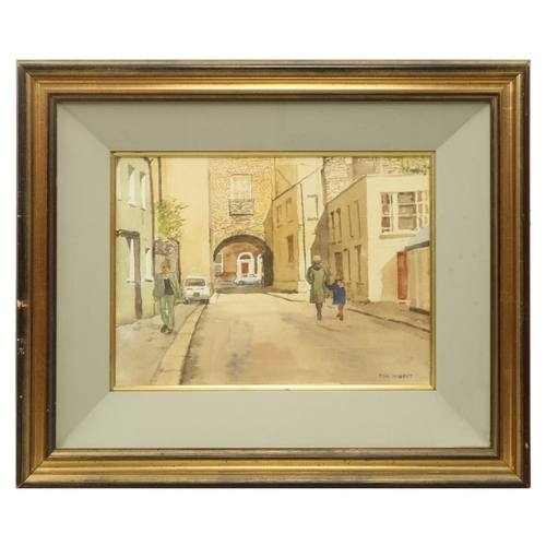 239 - Tom Nisbett, RHA (1909 - 2001)'Looking onto Baggott Street,' watercolour, approx. 30cms x 38cms (12