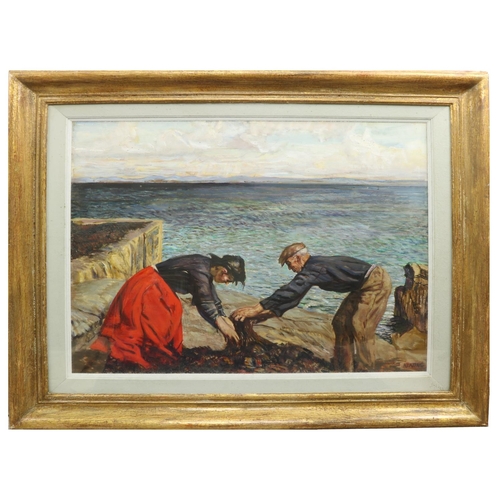288 - Sean Keating, (1889-1977)“Man and Woman collecting Seaweed, Aran Islands,” c. 1950, oil on canvas, 6... 
