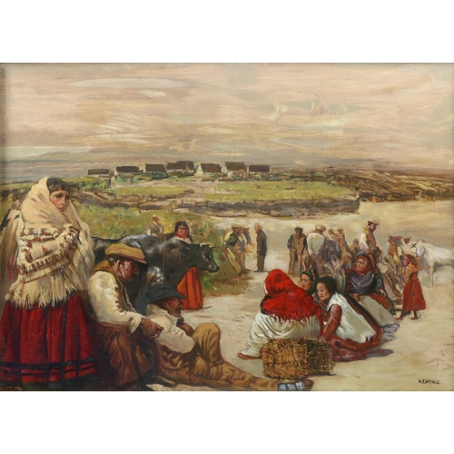 289 - Sean Keating (1889-1977)  “Waiting for the Steamer, Aran Islands” c. 1950, oil on canvas, 76cms x 10... 