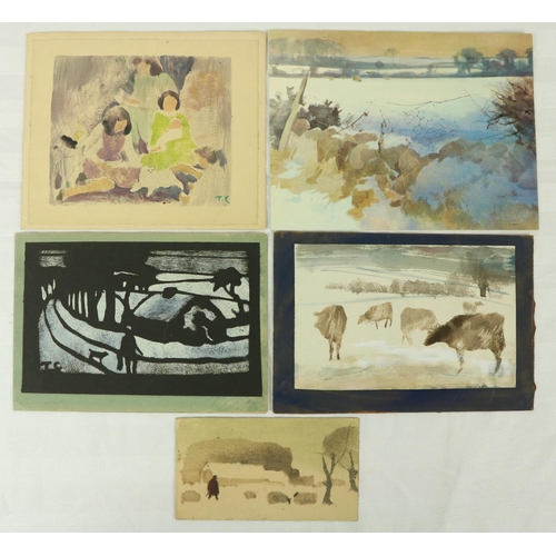 345 - Tom Carr, HRHA, HUA, ARWS (1909-1999)A small portfolio of original small watercolours and prints of ... 