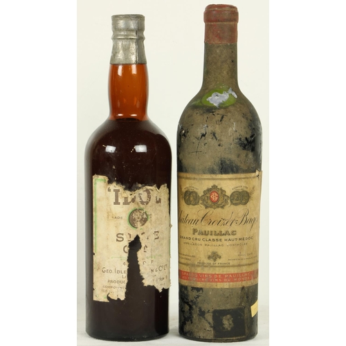 396 - Wine & Gin:  A Bottle of Chateau Croizier Bages Pauillac (label stained); together with an old B... 