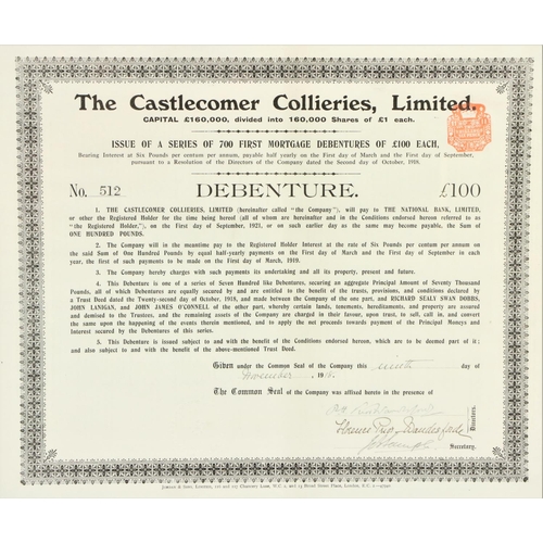 620 - Co. Kilkenny: The Castlecomer Collieries, Limited £100 Debenture, No. 512, dated 9th November, 1918,... 