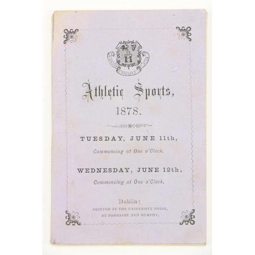 628 - [Stoker, Bram] Athletic Sports [T.C.D.] 1878. June 11-12. Small, printed programme, circa 20pp, list... 