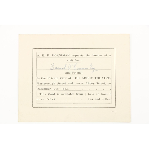 662 - A New Beginning for Irish TheatreAbbey Theatre  Printed Invitation Card from A.E.F. Horniman,  invit... 