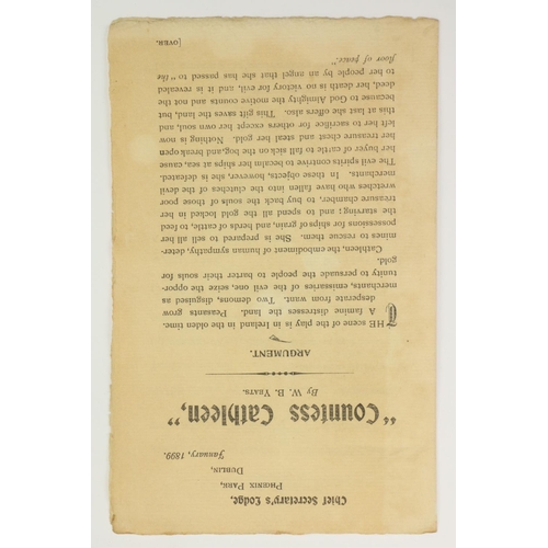 678 - Very Rare Yeats PublicationYeats (W.B.) 'Countess Cathleen'. Programme for a drawing-room performanc... 