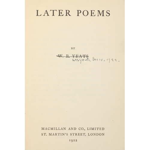 792 - Signed by W.B. YeatsYeats (W.B.) Later Poems, 8vo, L. (MacMillan) 1922 First Edn., signed and dated ... 