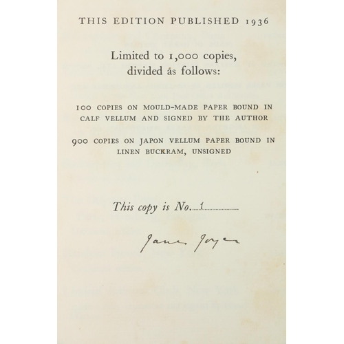 830 - Copy No. 1 - Signed by JoyceJoyce (James). Ulysses. John Lane, L. 1936, First UK Edition printed in ... 