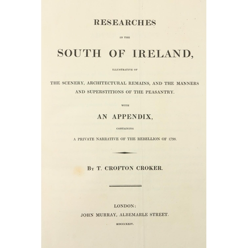 832 - Scarce Coloured CopyCrofton Croker (T.) Researches in the South of Ireland, Lg. 4to Lond. ... 