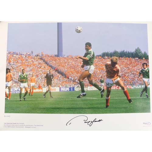 1047 - Signed by Paul McGrathSoccer: F.A.I., A Signed Action Photograph of Paul McGrath heading the ball an... 