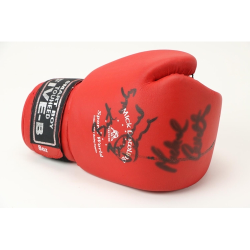 1055 - Signed by Carruth & DunneBoxing: An 8 ounces Sunset Boy Touched Five B Glove, coloured red, insc... 