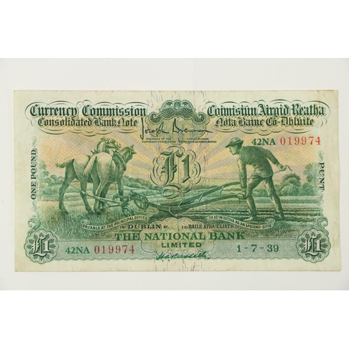 1064 - Currency Commission Consolidated Bank Note:   Ploughman £1 (one pound)  The National Bank, No. 42NA0... 