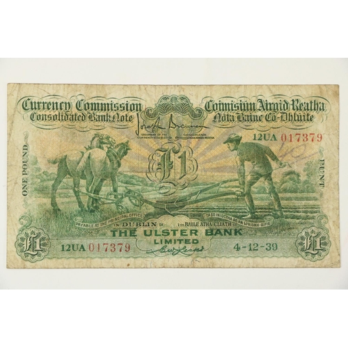 1065 - Currency Commission Consolidated Bank Note Ploughman, £1 (one pound) The Ulster Bank Limited No. 12U... 