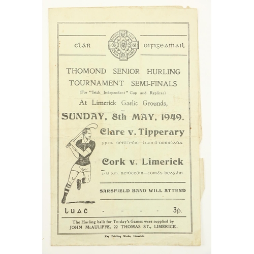 1130 - G.A.A.:  Programme, Hurling (Munster) 1949, Official Programme, Thomond Senior Hurling Tournament (S... 