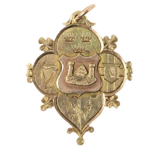 1116 - Cork's First Football All-Ireland, 1894Medal: G.A.A. Cork 1894, An attractive shield shaped 9ct gold... 