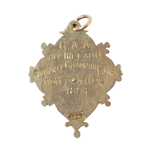 1116 - Cork's First Football All-Ireland, 1894Medal: G.A.A. Cork 1894, An attractive shield shaped 9ct gold... 