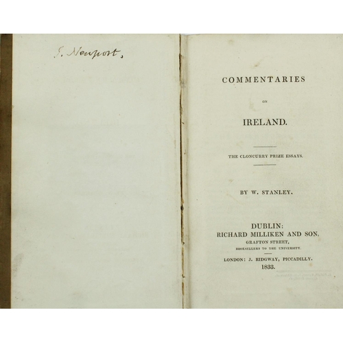 13 - Association CopyEconomics: Stanley (W.) Commentaries on Ireland, The Cloncurry Prize Essays, 12mo D.... 