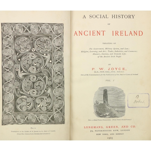 136 - Joyce (P.W.) A Social History of Ancient Ireland, 2 vols. L. 1903. First Edn., red & bl. illus. ... 