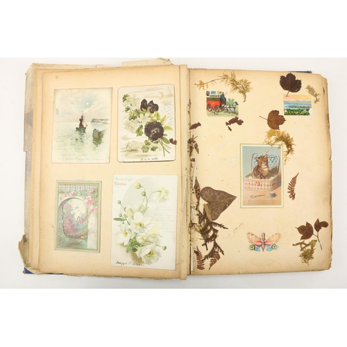 174 - A large Victorian / Edwardian folio Scrap Album, with some watercolours, attractive greeting cards, ... 