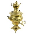 A 19th Century brass Samovar, with original teapot, shaped and turned handles on platform base with ... 