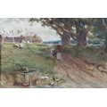 G. Ellis 'Windy Day, N. Wales,' watercolour, attractive landscape with lady carrying day's washing n... 